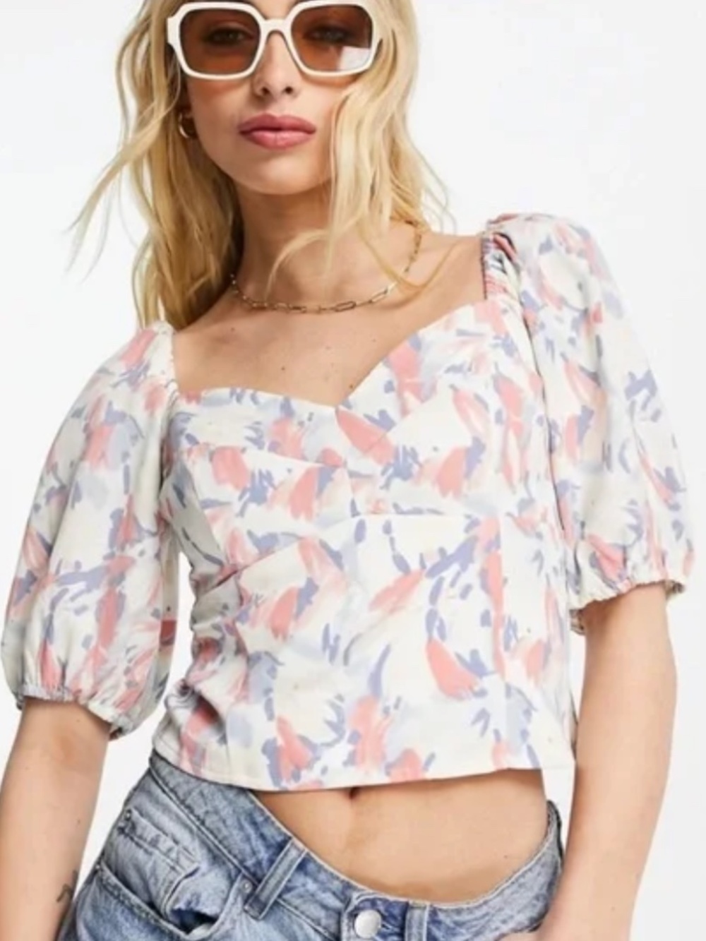 Abercrombie & Fitch Puff Sleeve Smocked Floral Crop Top Cottage Core Size Small